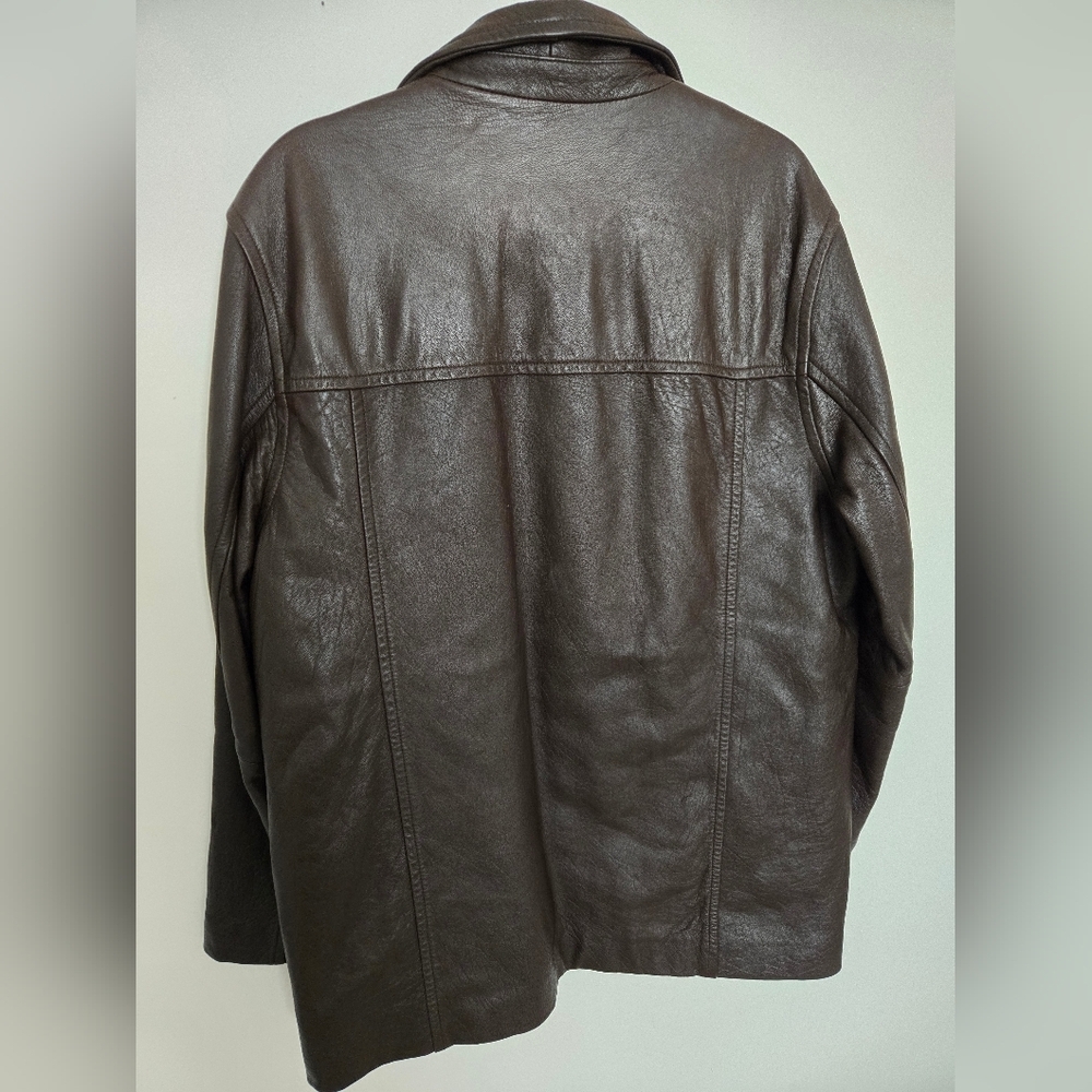 Nicole Miller Men's Brown Leather Jacket Barn coat button front | size M - Picture 2 of 7